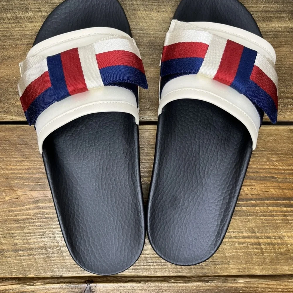 GUCCI SATIN WEB SYLVIE BOW SLIDES 40/10 Women’s New With Box
100% AUTHENTIC - Picture 5 of 8